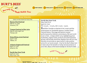 Microsite for Burt's Bees - Events Page